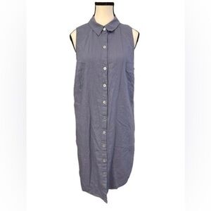 Women’s Linen Blend Sleeveless Button Down Collared Dress- Purple Blue Size L